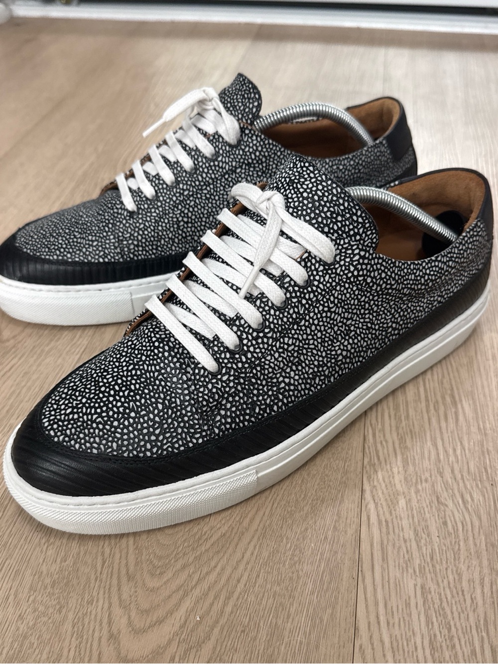 Taft Black and White Pebbled Leather Sneakers